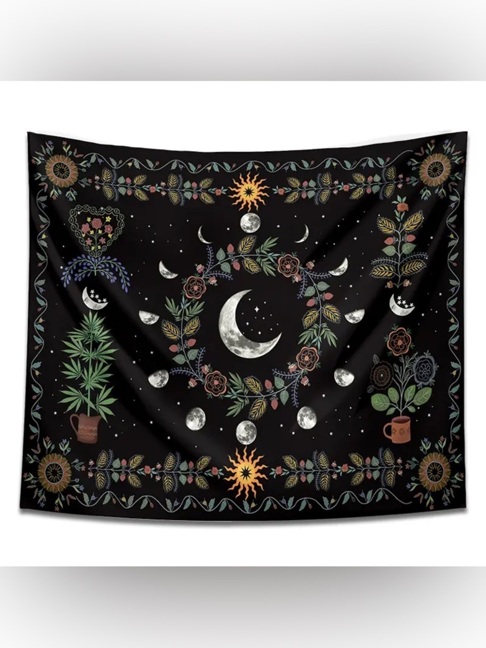 Boho Celestial Moon Tapestry Witchy Decor Dorm Room Stream Backdrop NWT - Picture 2 of 6